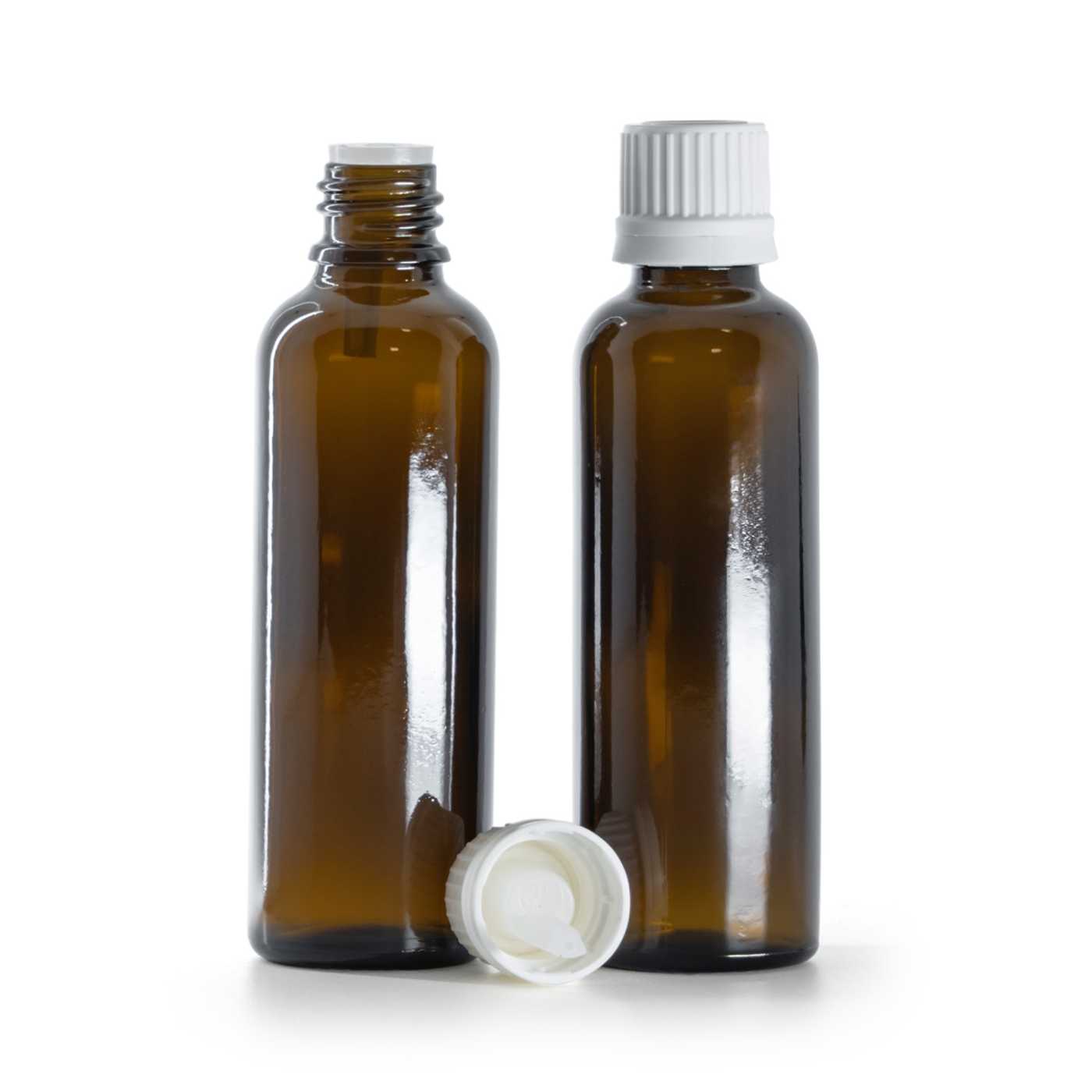 Magas üvegpalack, fehér cseppentős kupak, 50 ml
