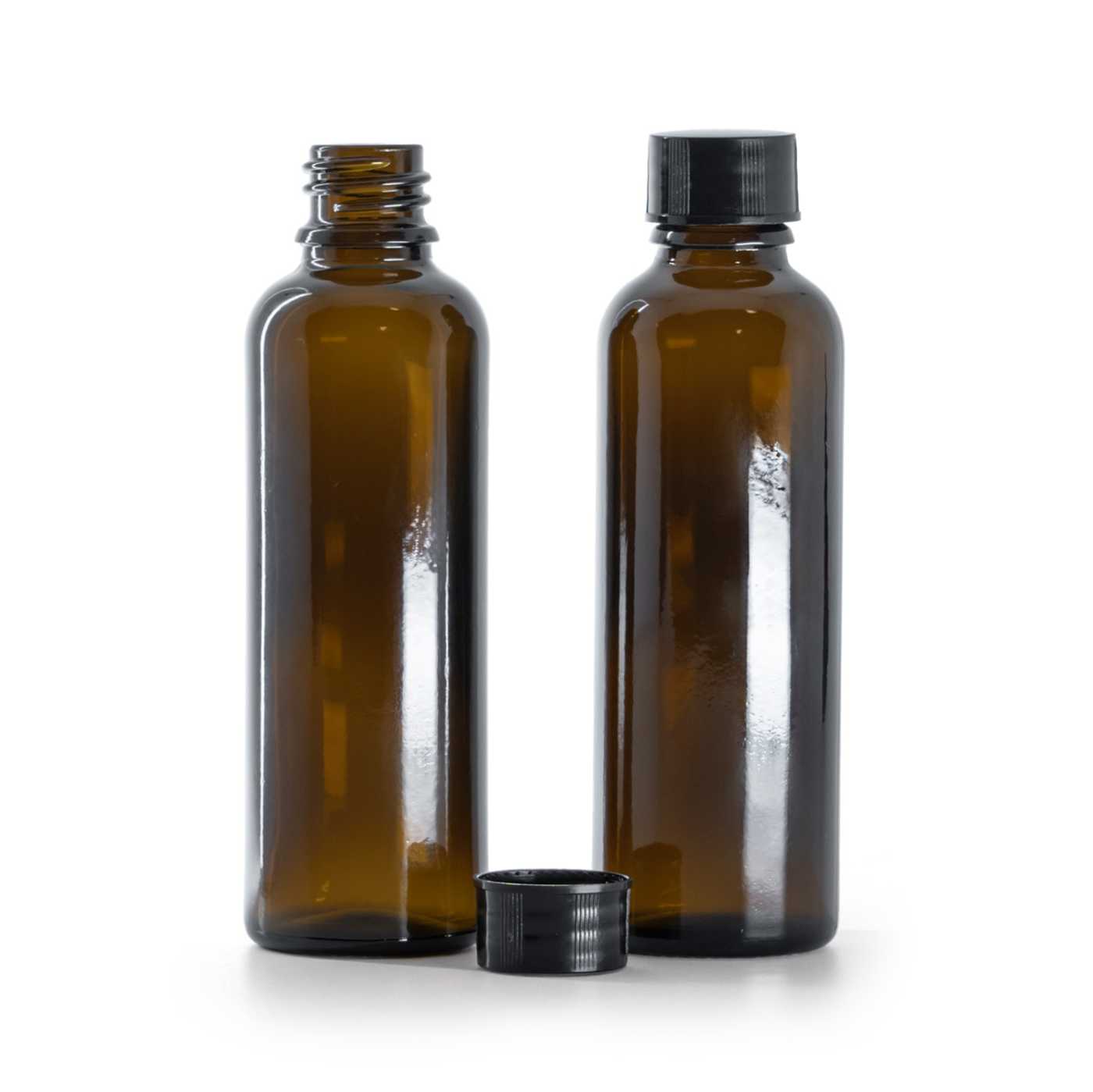Butelka apteczna, wysoka, czarna nakrętka, 50 ml