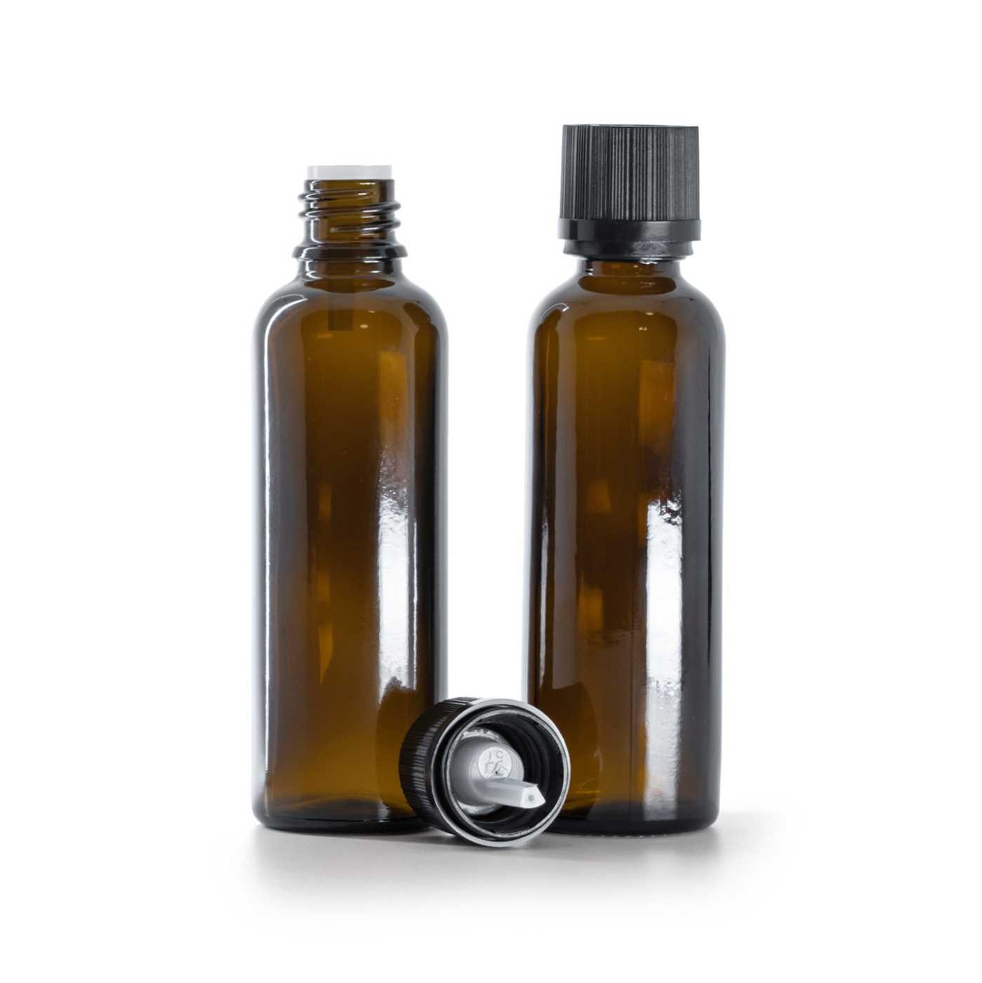 Flacon en verre ambré haut avec bouchon sécurité noir 50 ml