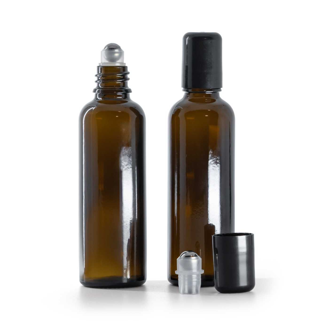 Flacon en verre ambré, fin, avec roll-on, 50 ml