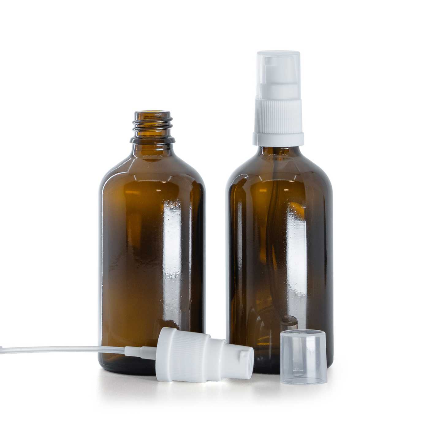 Butelka szklana, apteczna, biały dozownik, 100 ml
