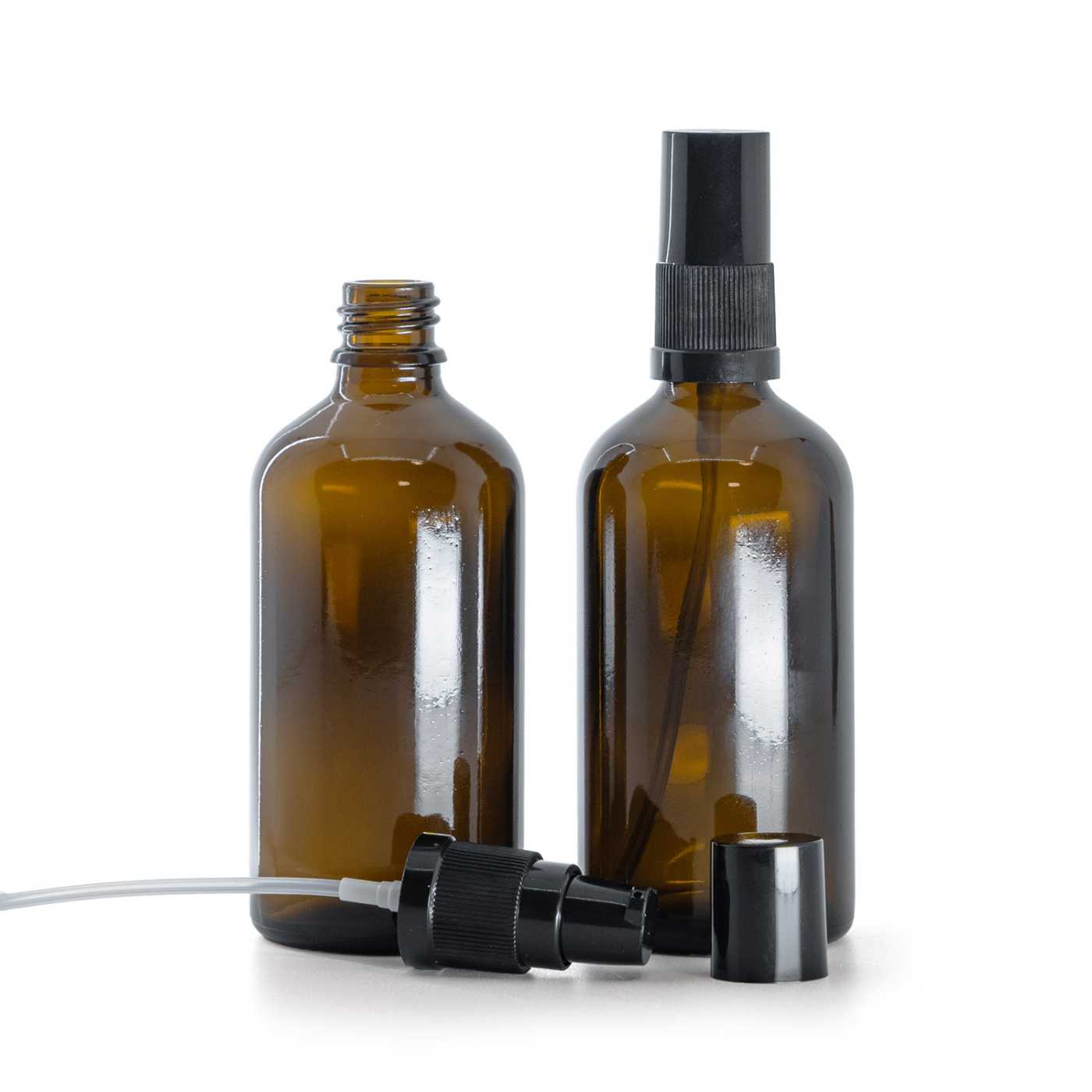 Butelka szklana apteczna, pompka do kremów z czarnym kapturkiem, 100 ml