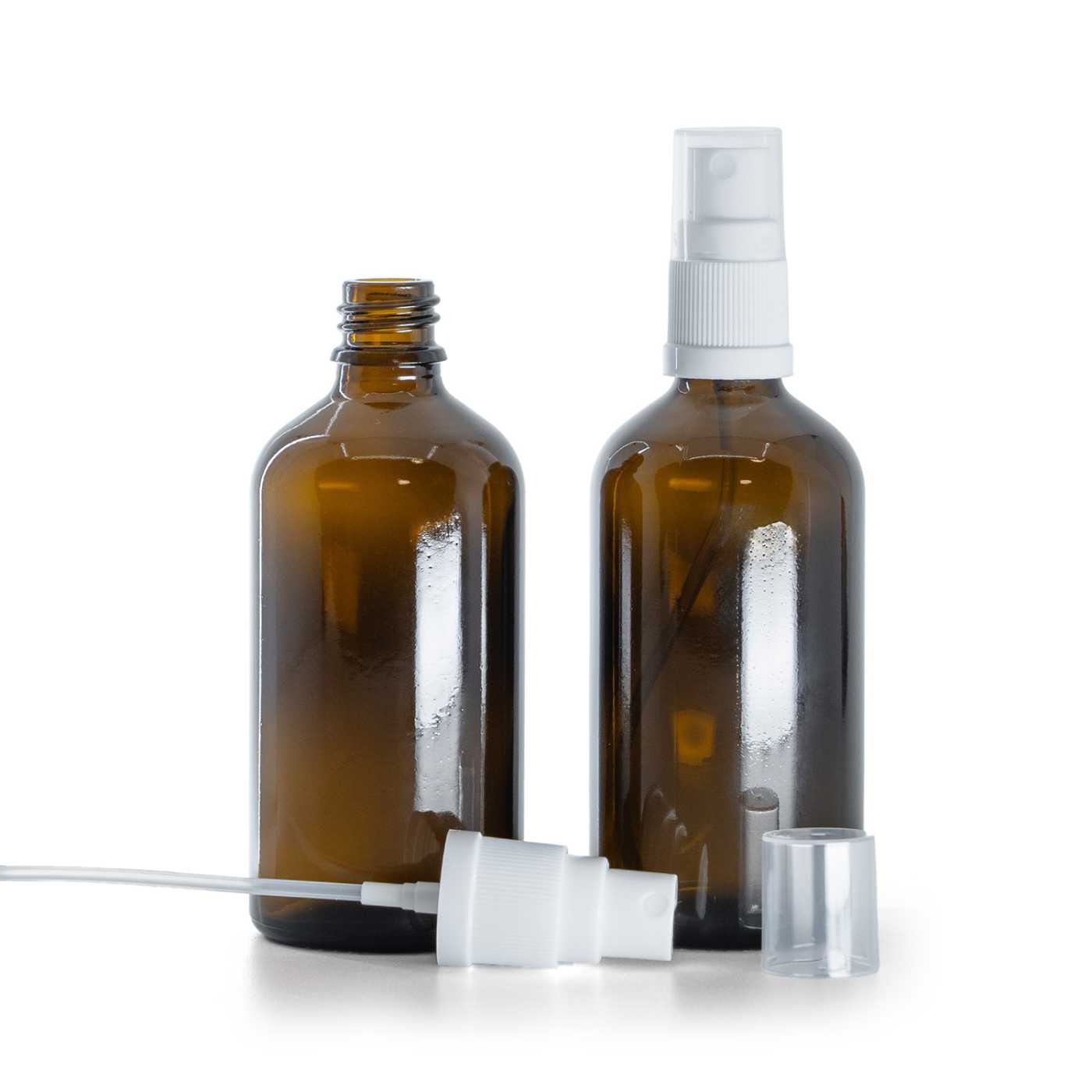 Butelka szklana apteczna, biały atomizer, 100 ml