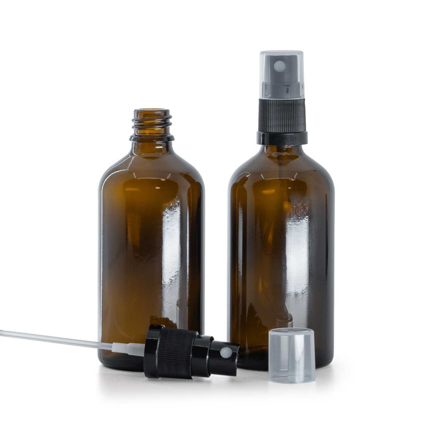 Butelka szklana apteczna, brązowa, czarny atomizer, 100 ml