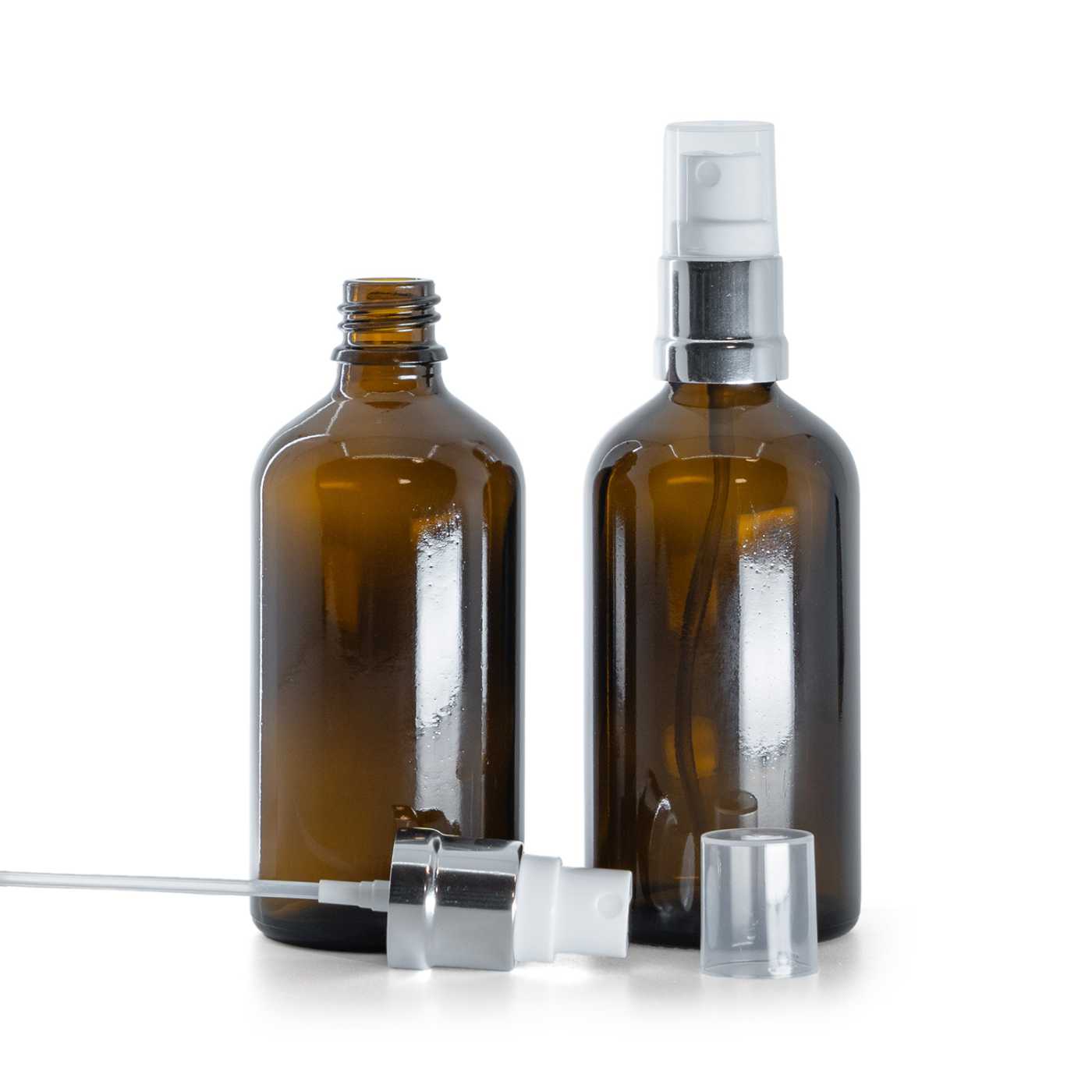 Butelka szklana, apteczna, biało-srebrny atomizer, 100 ml