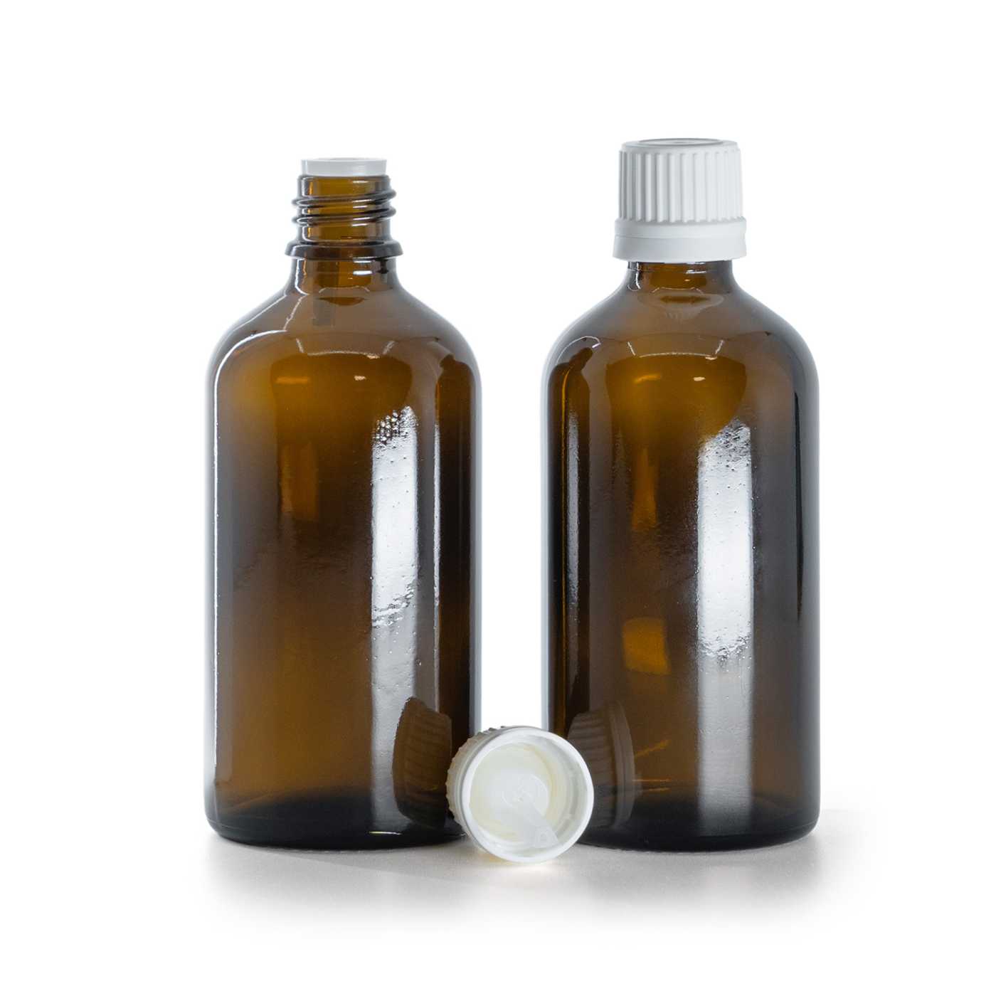 Butelka szklana apteczna, biała nakrętka z kroplomierzem, 100 ml
