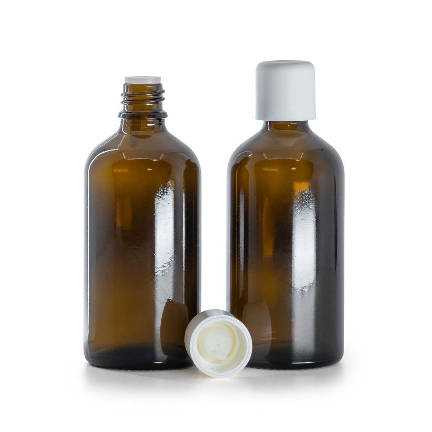 Butelka szklana apteczna, biała nakrętka z zabezpieczeniem, 100 ml