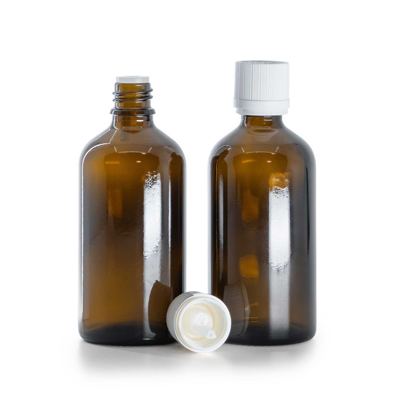 Butelka szklana apteczna, biała nakrętka ryflowana z zabezpieczeniem, 100 ml