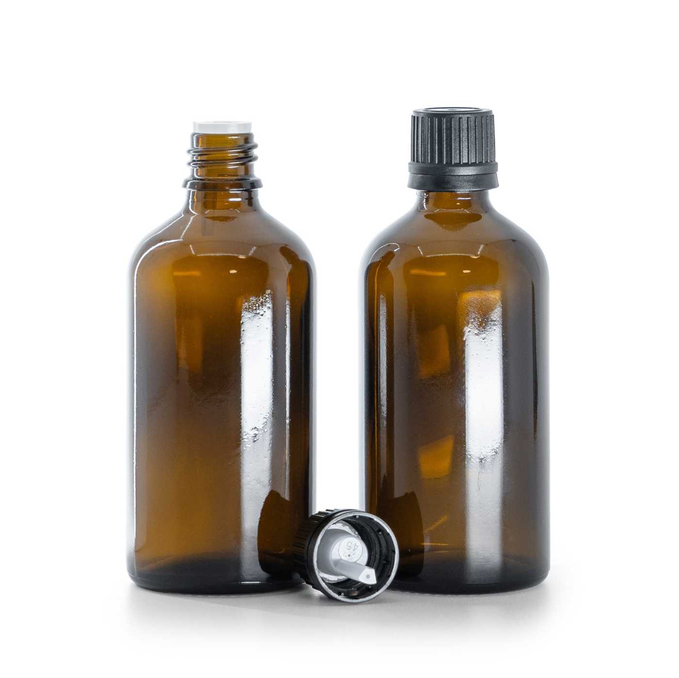 Butelka szklana apteczna, brązowa, czarna nakrętka z kroplomierzem, 100 ml