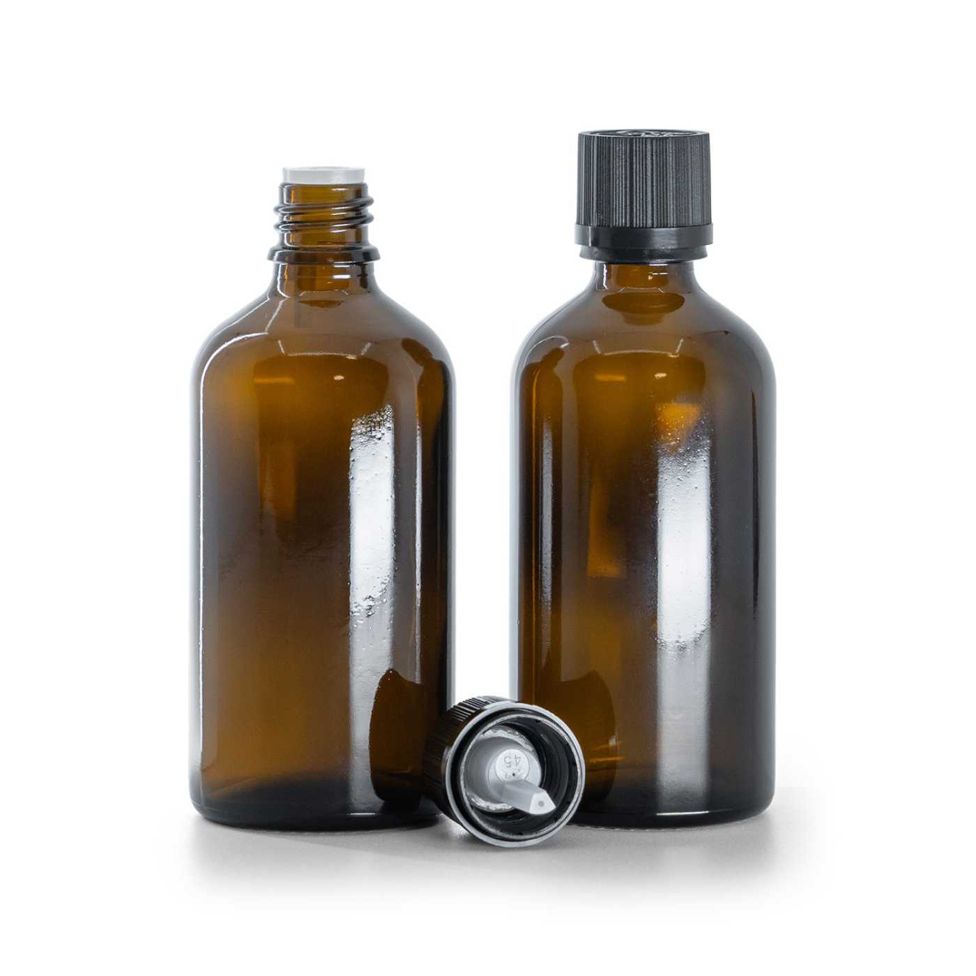 Butelka szklana apteczna, czarna ryflowana nakrętka z zabezpieczeniem, 100 ml