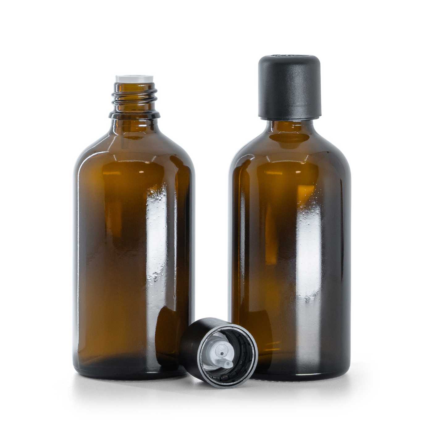 Butelka szklana apteczna, czarna nakrętka z zabezpieczeniem, 100 ml