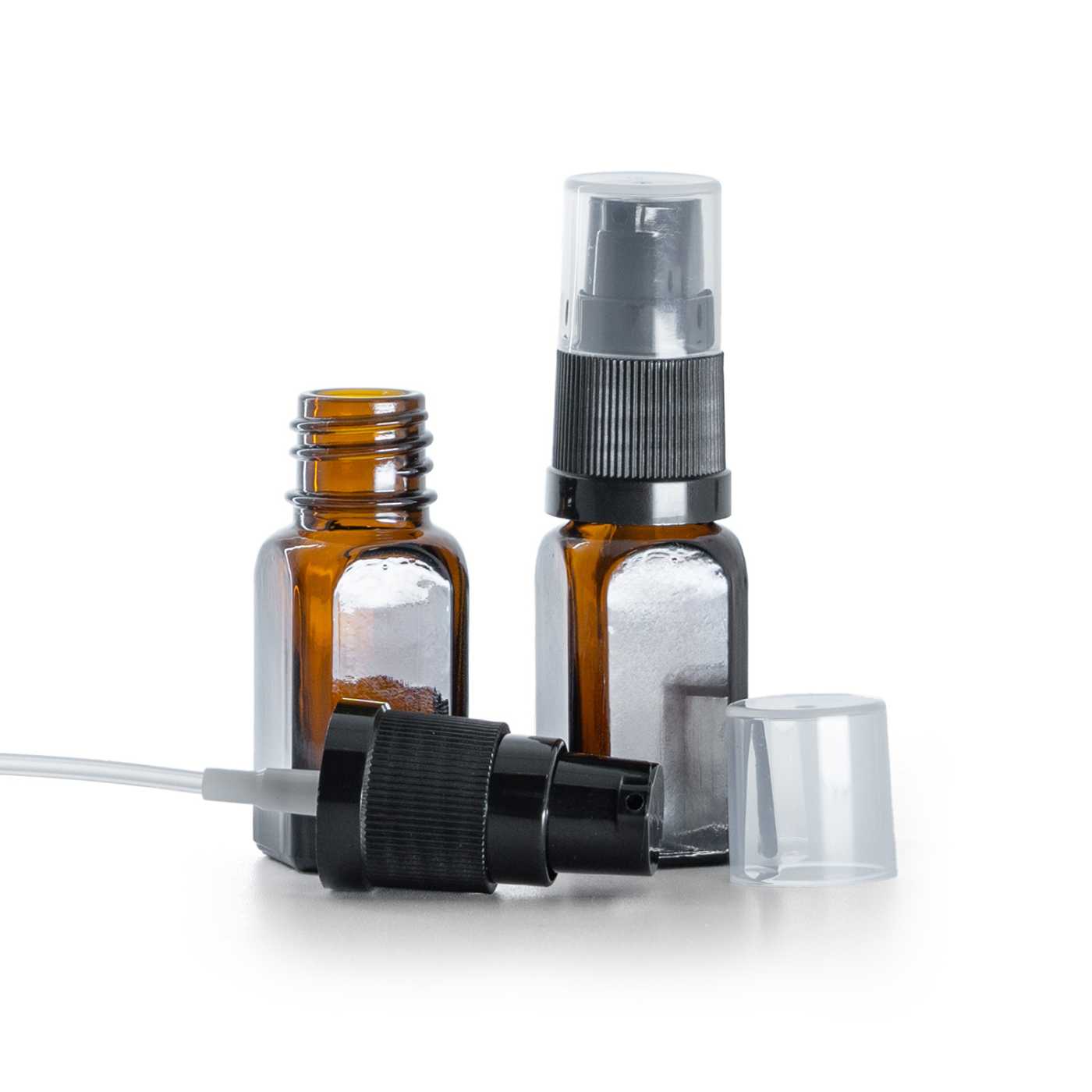 Szögletes üvegpalack, krémpumpa, 10 ml