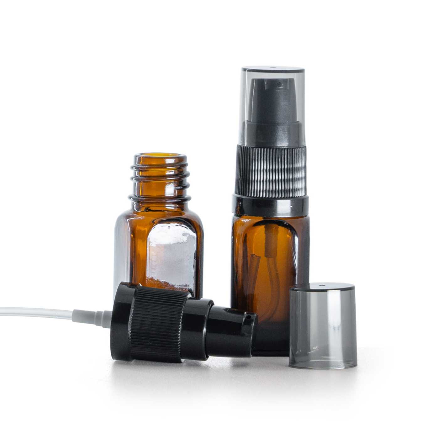 Flacon en verre carré, distributeur de crème avec surcapuchon fumé, 10 ml