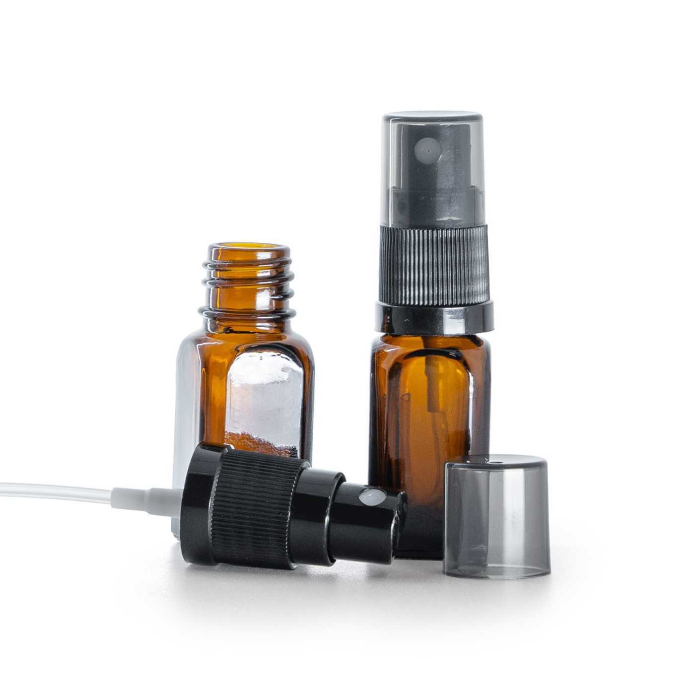 Butelka szklana, kwadratowa prosta, czarny atomizer, kapturek przydymiony, 10 ml