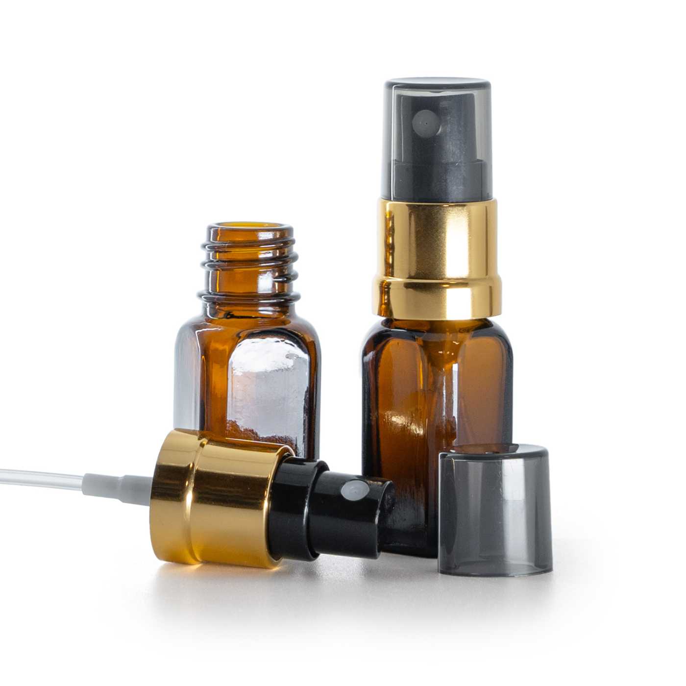 Szögletes üvegcse, fekete-arany szórófej, füstös felső kupak, 10 ml