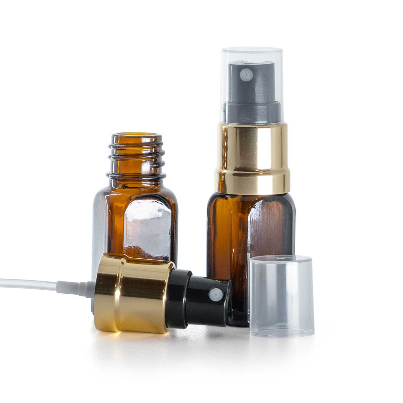 Flacon en verre angulaire avec pompe spray noir or 10 ml