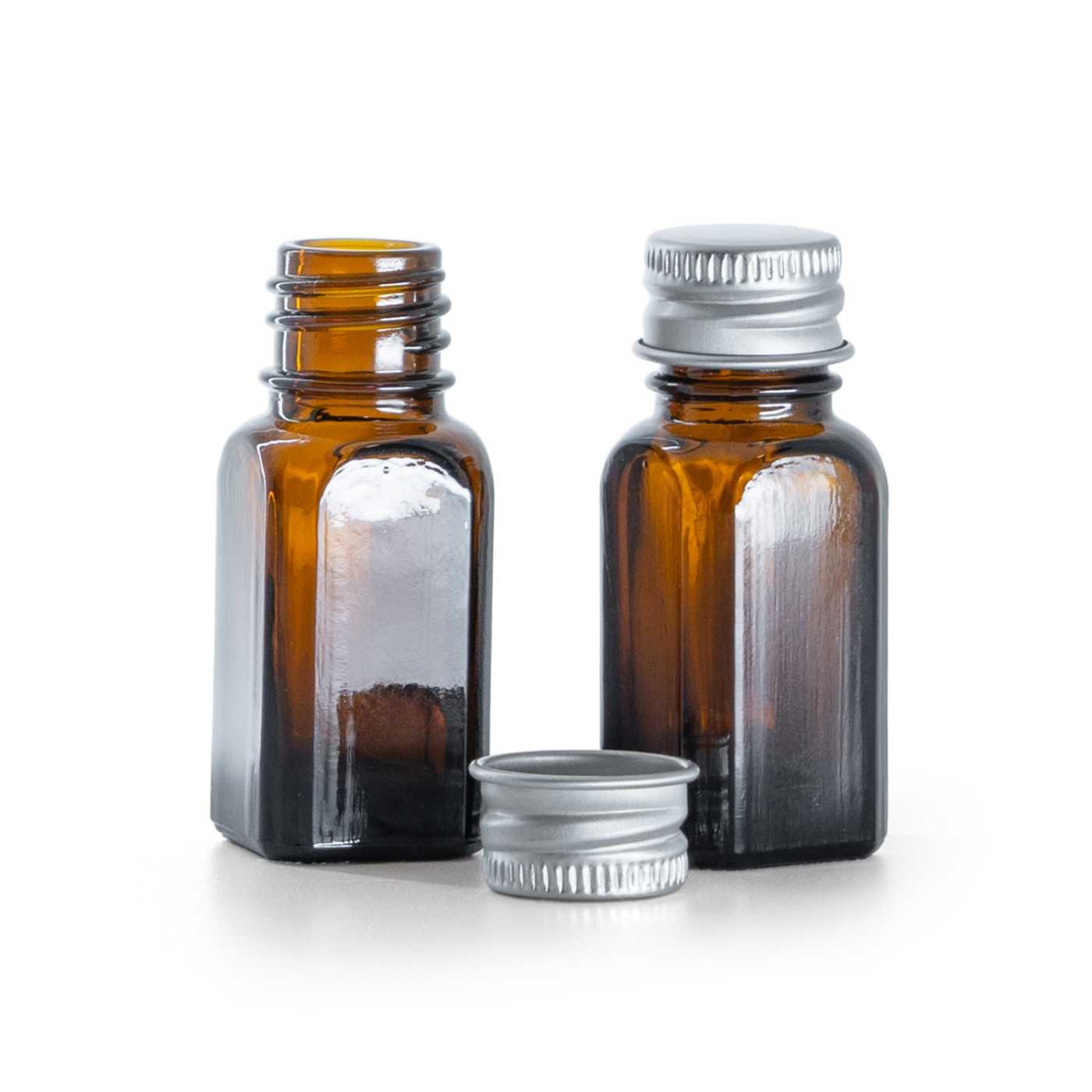 Flacon angulaire en verre ambré avec bouchon en aluminium 10 ml