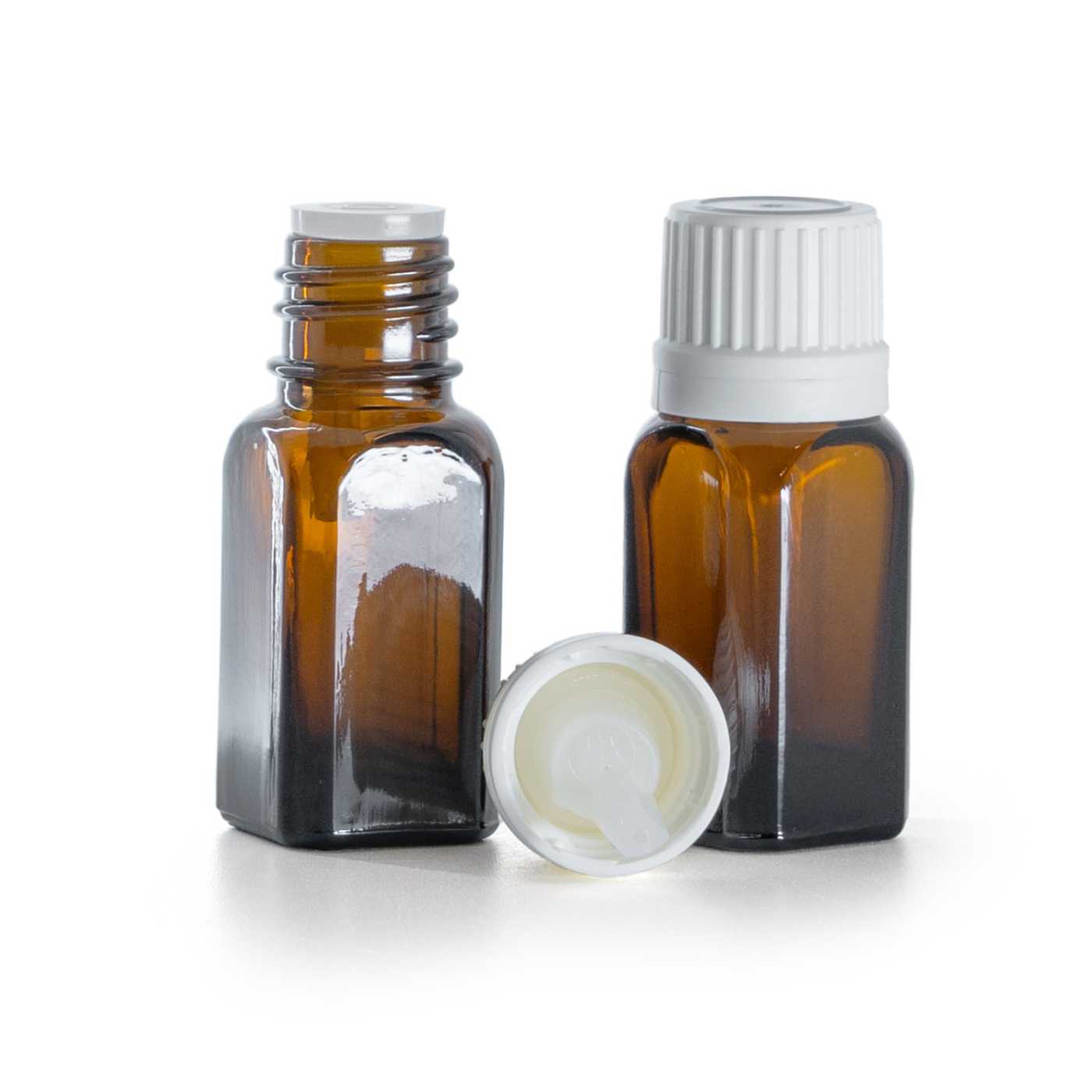 Sklenená fľaška, hranatá rovná, biely vrchnák s kvapátkom, 10 ml