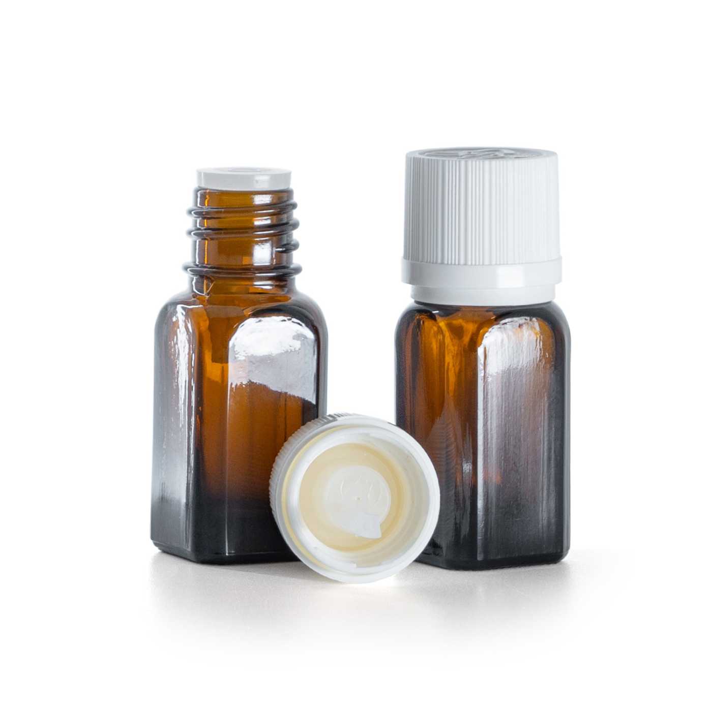 Flacon angulaire en verre ambré avec bouchon inviolable blanc 10 ml