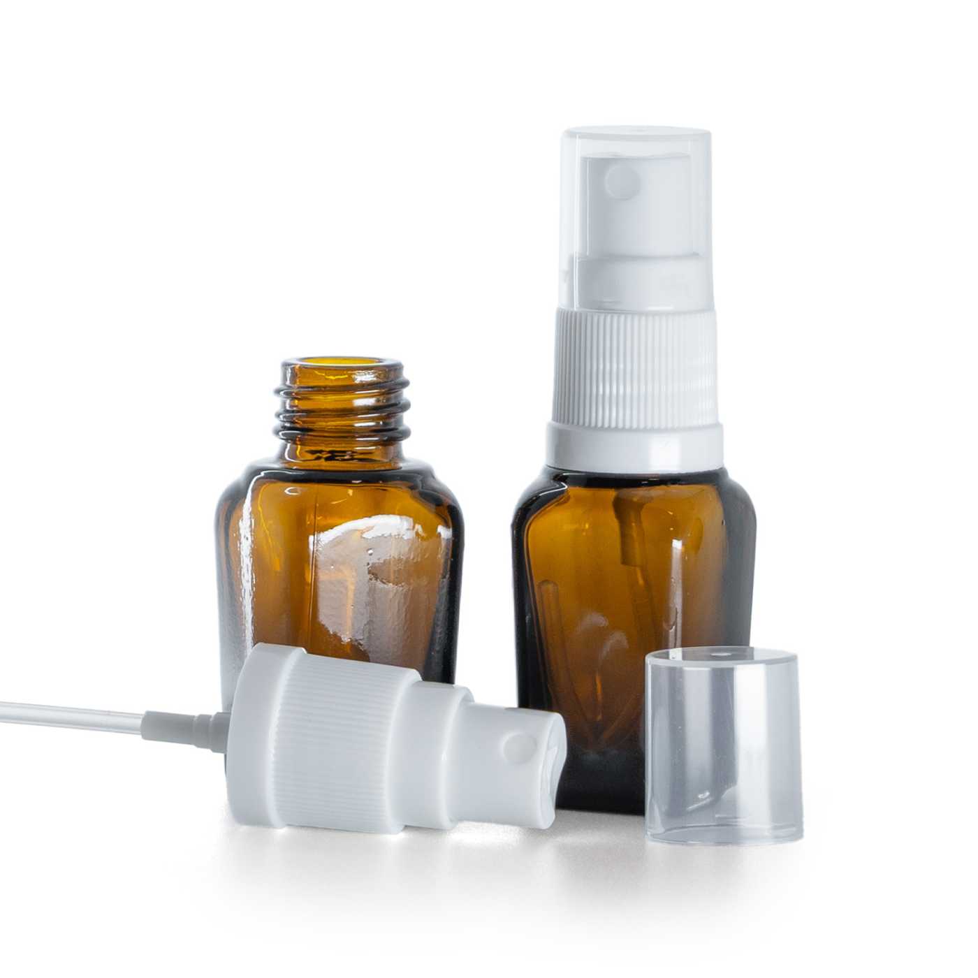 Flacon carré en verre ambré avec pulvérisateur blanc 10 ml