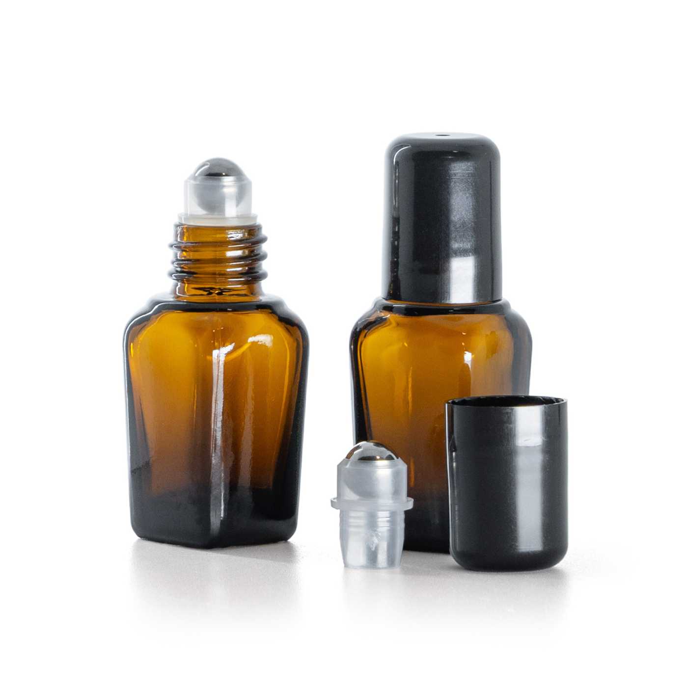 Flacon en verre ambré carré avec roll-on, 10 ml