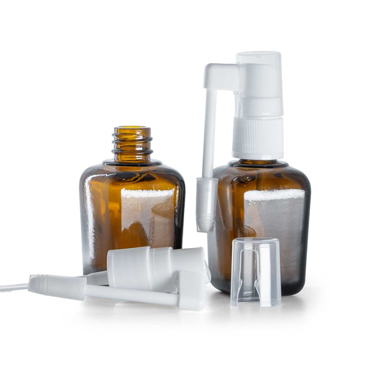 Braunglasflasche eckig mit Mundsprühkopf 30 ml
