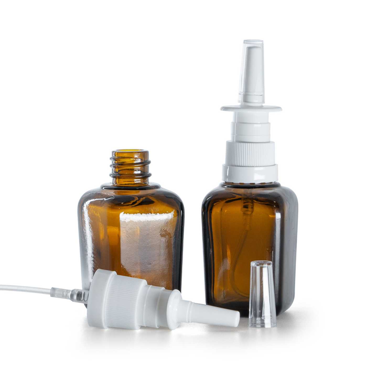 Braunglas-Quadratflasche, Nasensprühkopf, 30 ml