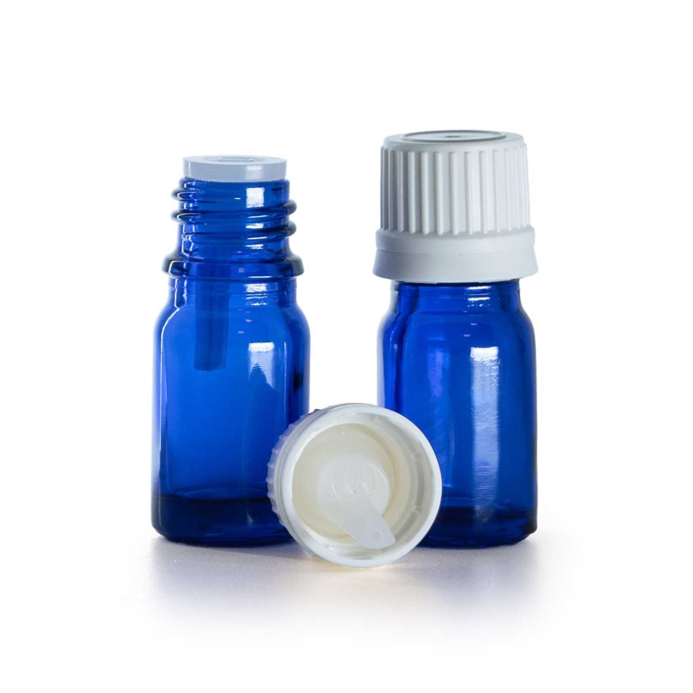 Kék üvegcse, fehér kupak pipettával, 5 ml