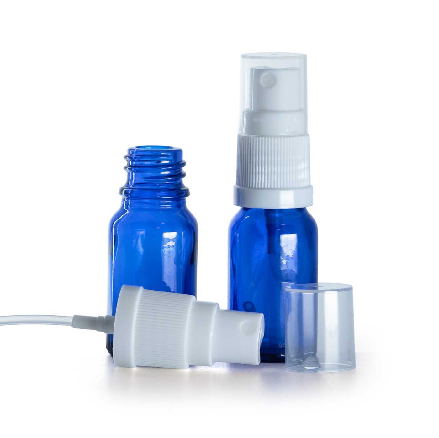 Flacon en verre bleu avec pulvérisateur blanc 10 ml