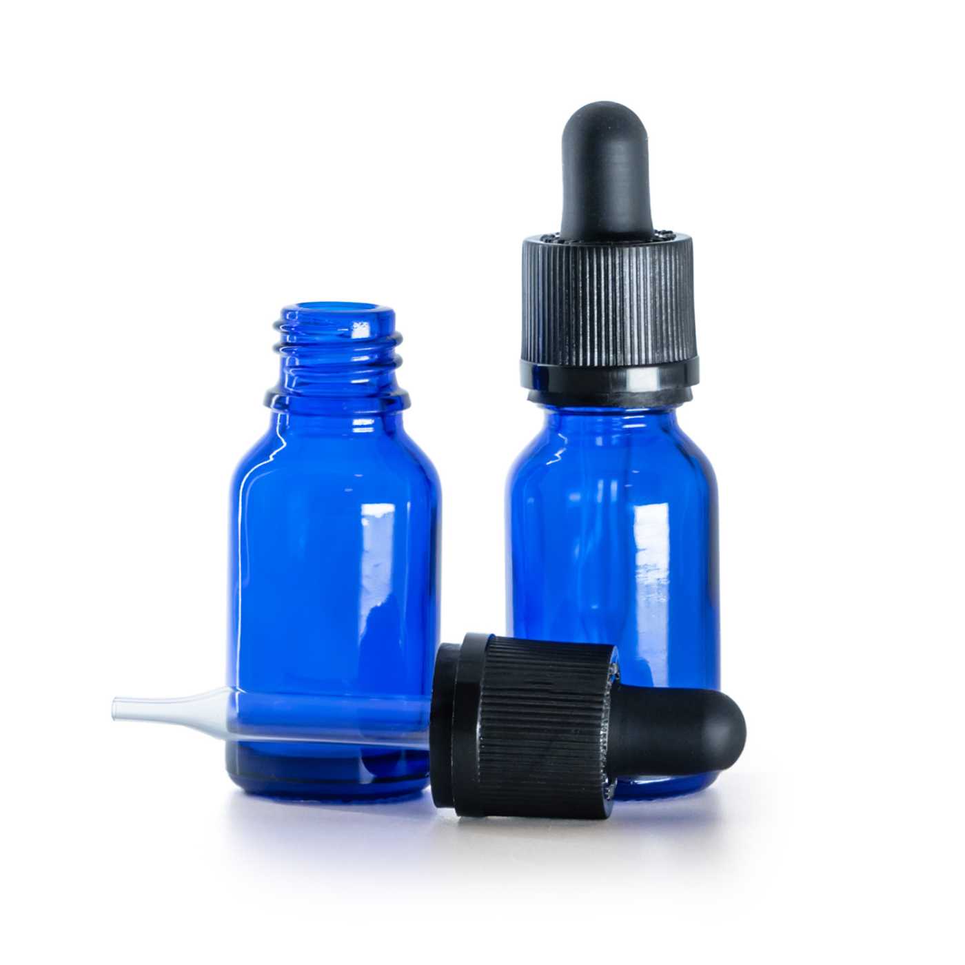 Flacon en verre bleu avec pipette sécurité, 15 ml