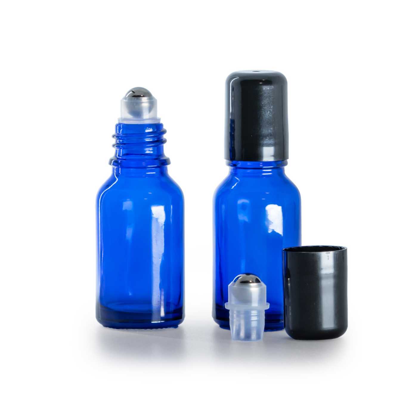 Flacon en verre bleu roll-on, 15 ml