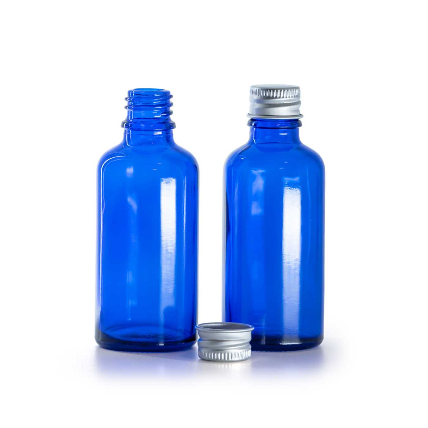 Kék üvegcse, alumínium kupak, 50 ml