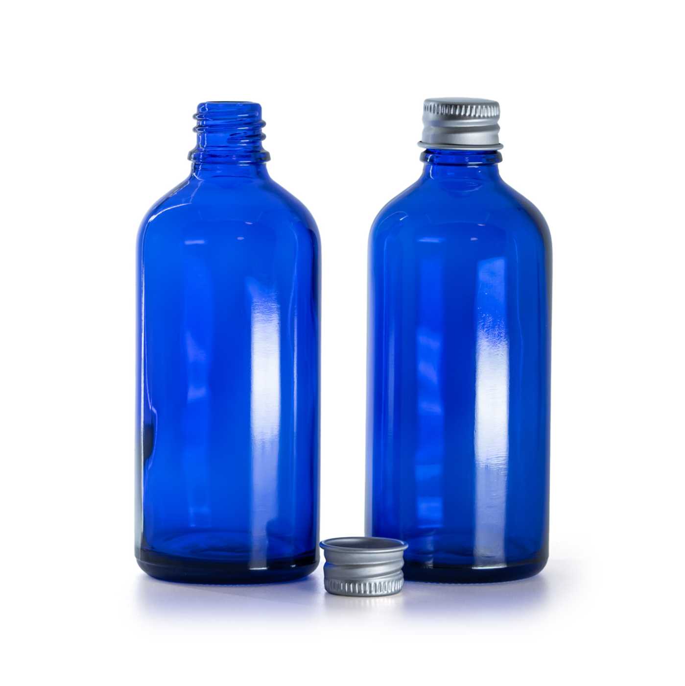 Kék üvegcse, alumínium kupak, 100 ml