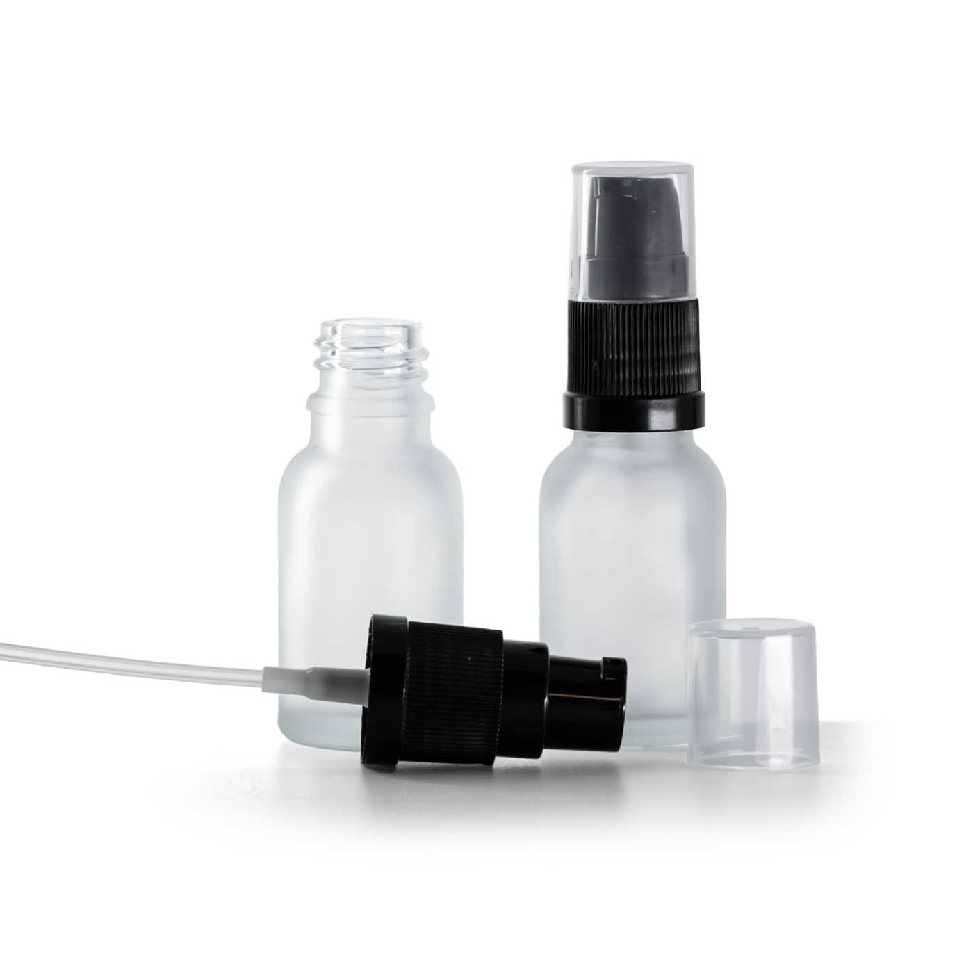 Butelka szklana, przezroczysta mleczna, pompka do kremów, 15 ml