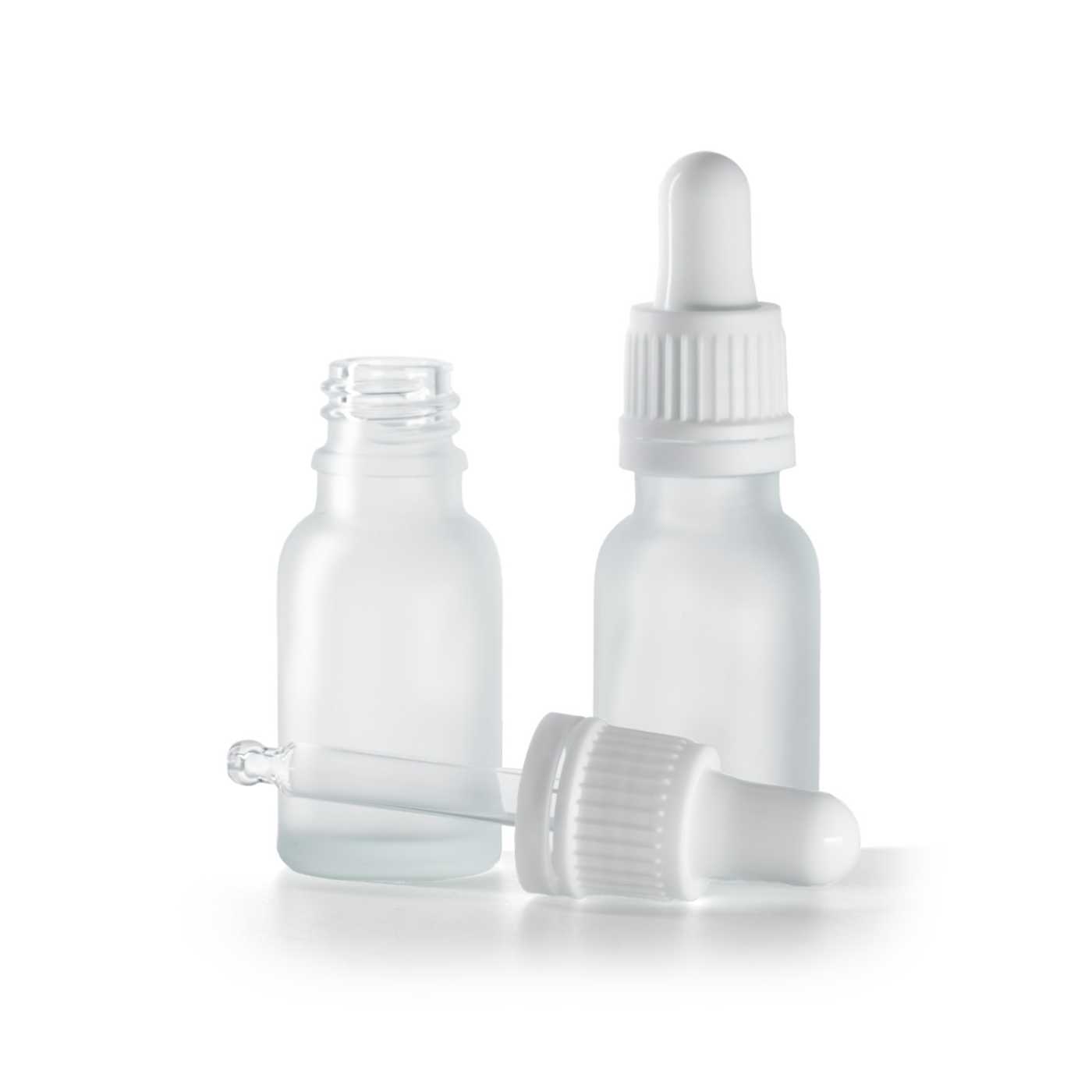 Butelka szklana przezroczysta mleczna, kroplomierz biały, 15 ml