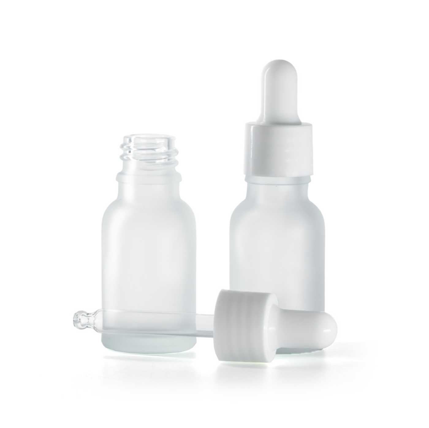 Butelka szklana przezroczysta mleczna, kroplomierz biały błyszczący, 15 ml