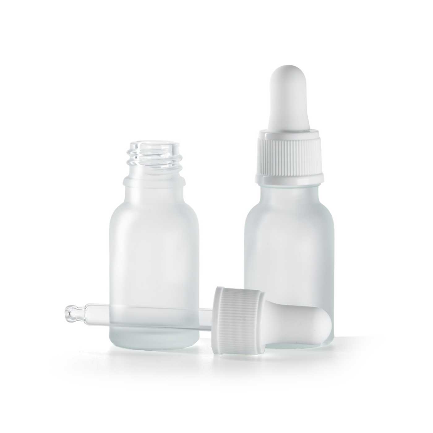 Butelka szklana przezroczysta mleczna, kroplomierz biały matowy, 15 ml