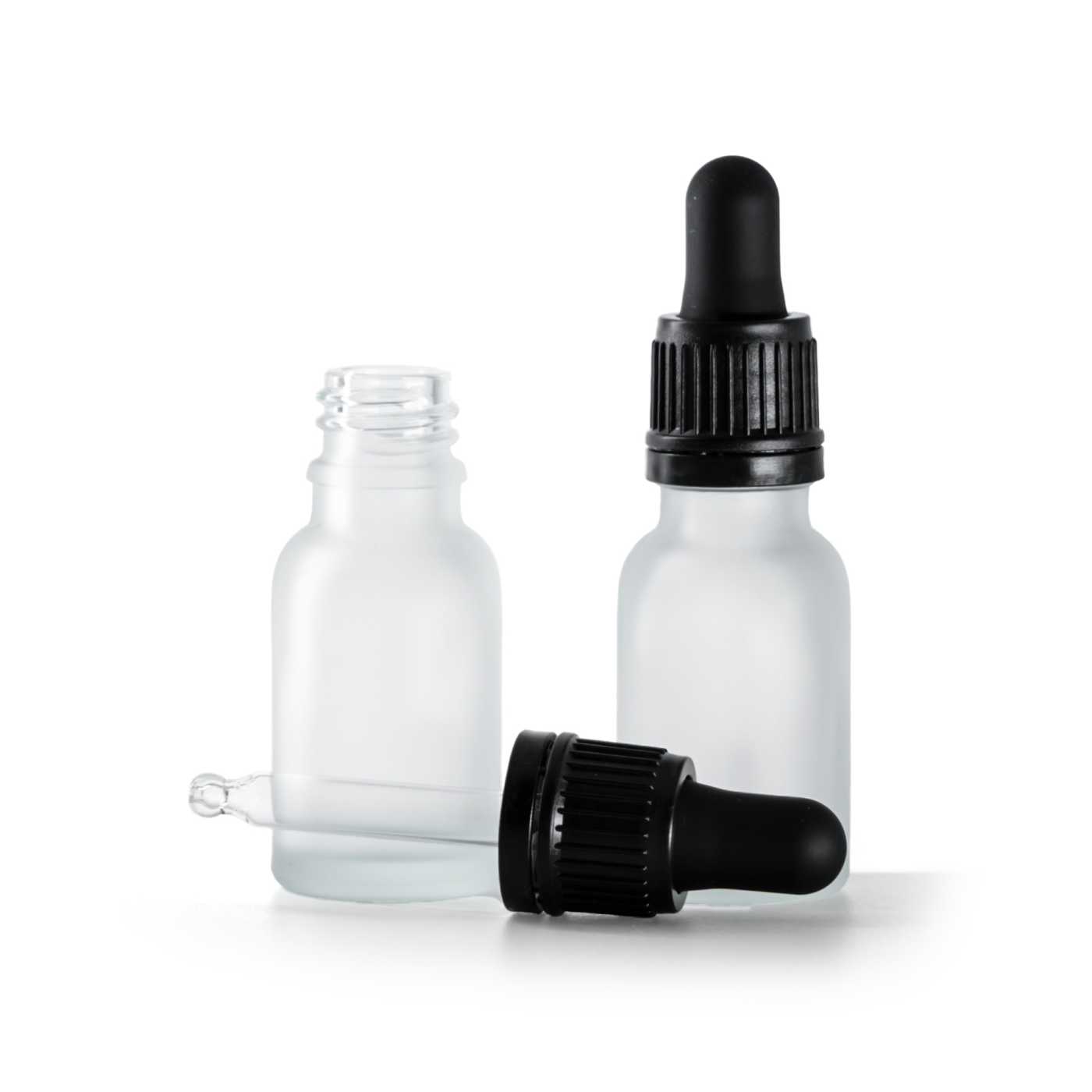 Butelka szklana przezroczysta mleczna, czarny kroplomierz, 15 ml