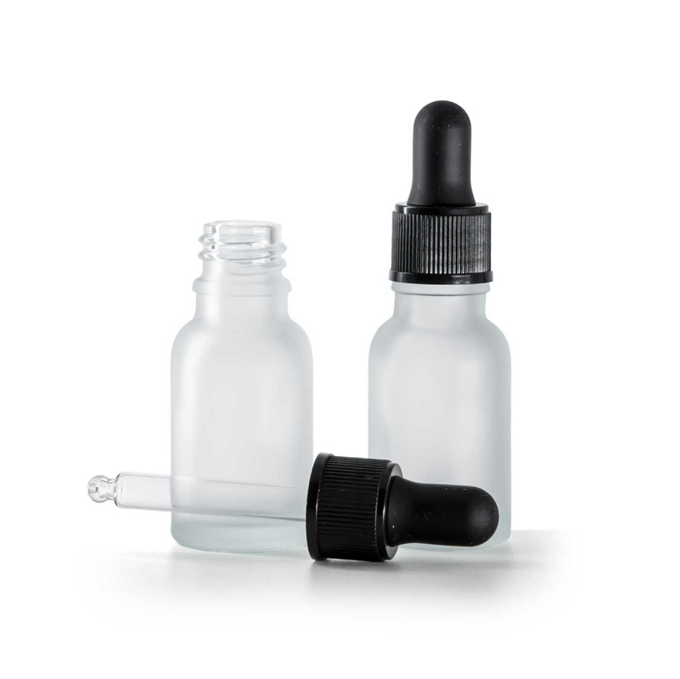 Butelka szklana, przezroczysta mleczna, matowy czarny kroplomierz, 15 ml
