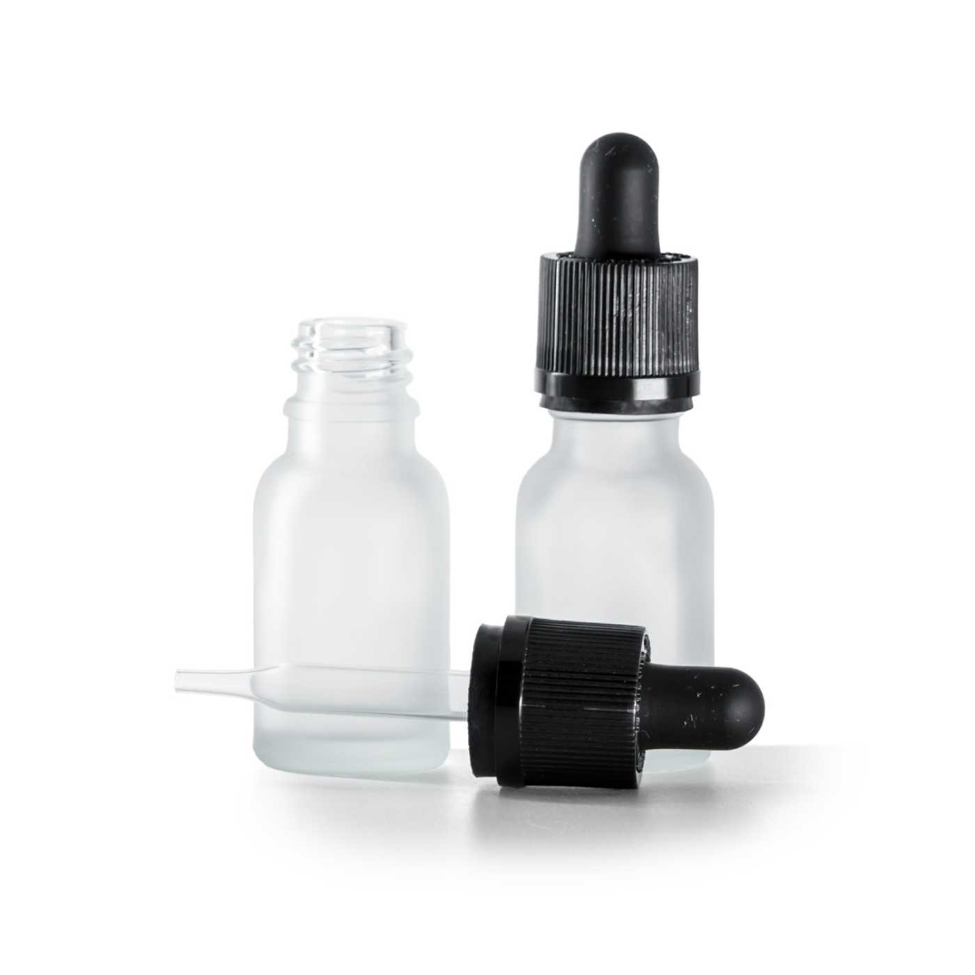 Butelka szklana, przezroczysta mleczna, pipeta z zabezpieczeniem, 15 ml