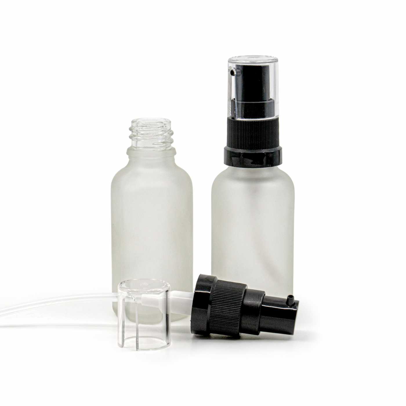 Butelka szklana, przezroczysta mleczna, pompka do olejów, 30 ml