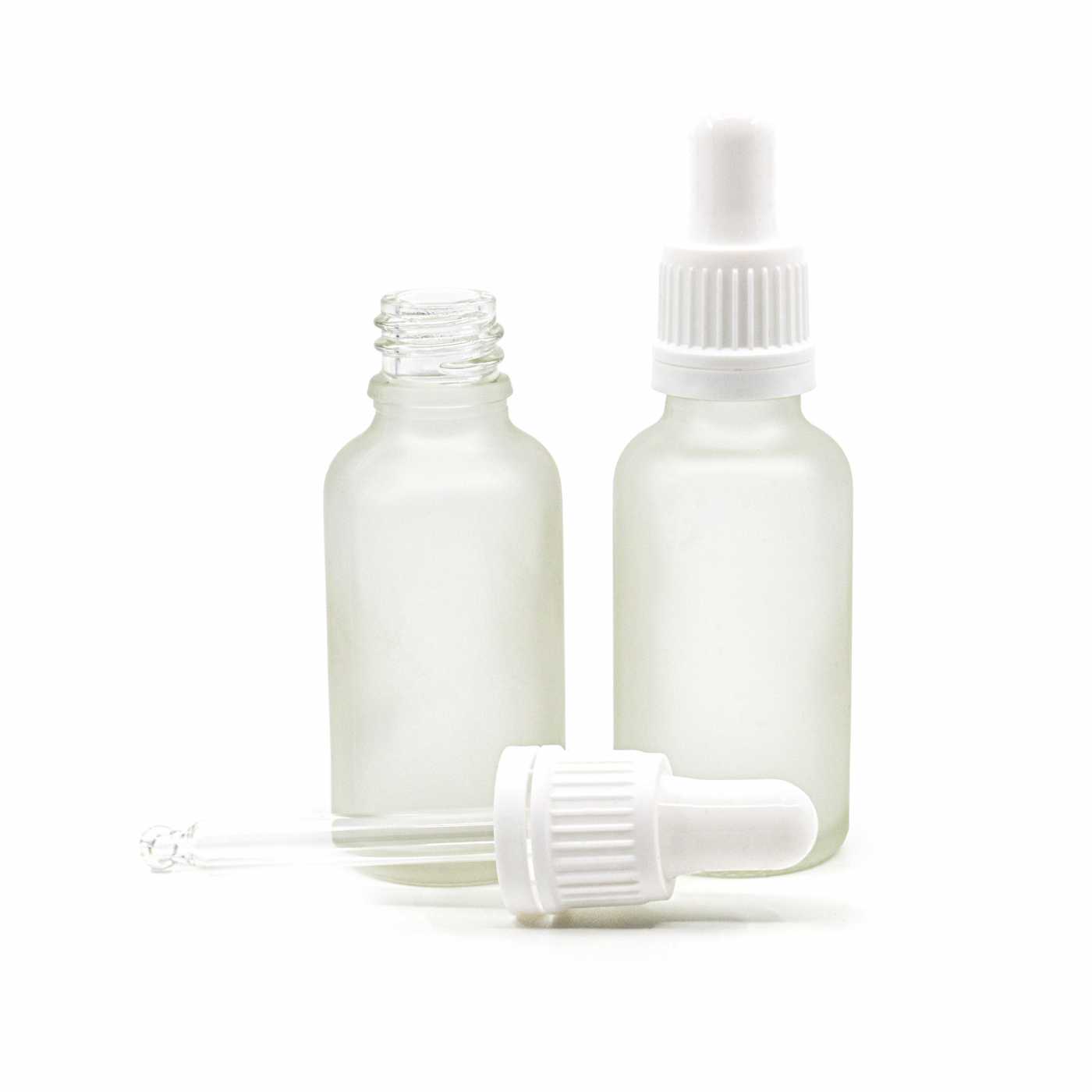 Flacon compte-gouttes en verre dépoli transparent, pipette blanche, 30 ml
