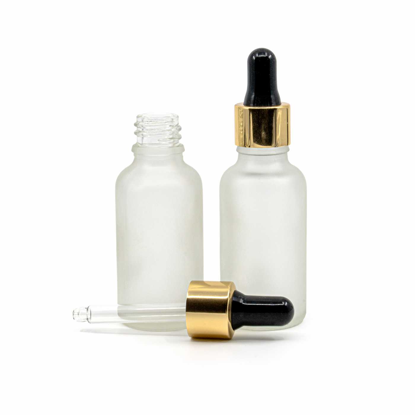 Butelka szklana przezroczysta mleczna, czarno-złoty kroplomierz, 30 ml
