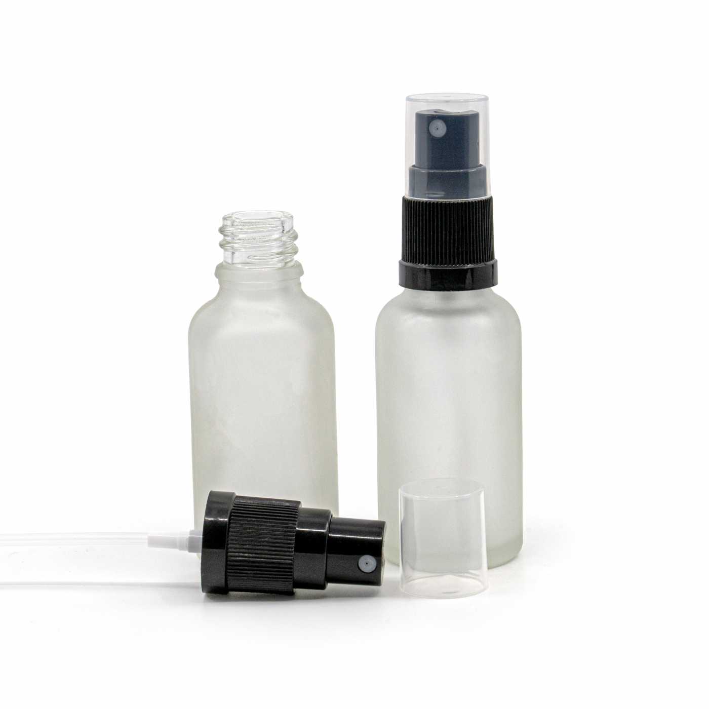Butelka szklana, przezroczysta mleczna, czarny atomizer, 30 ml