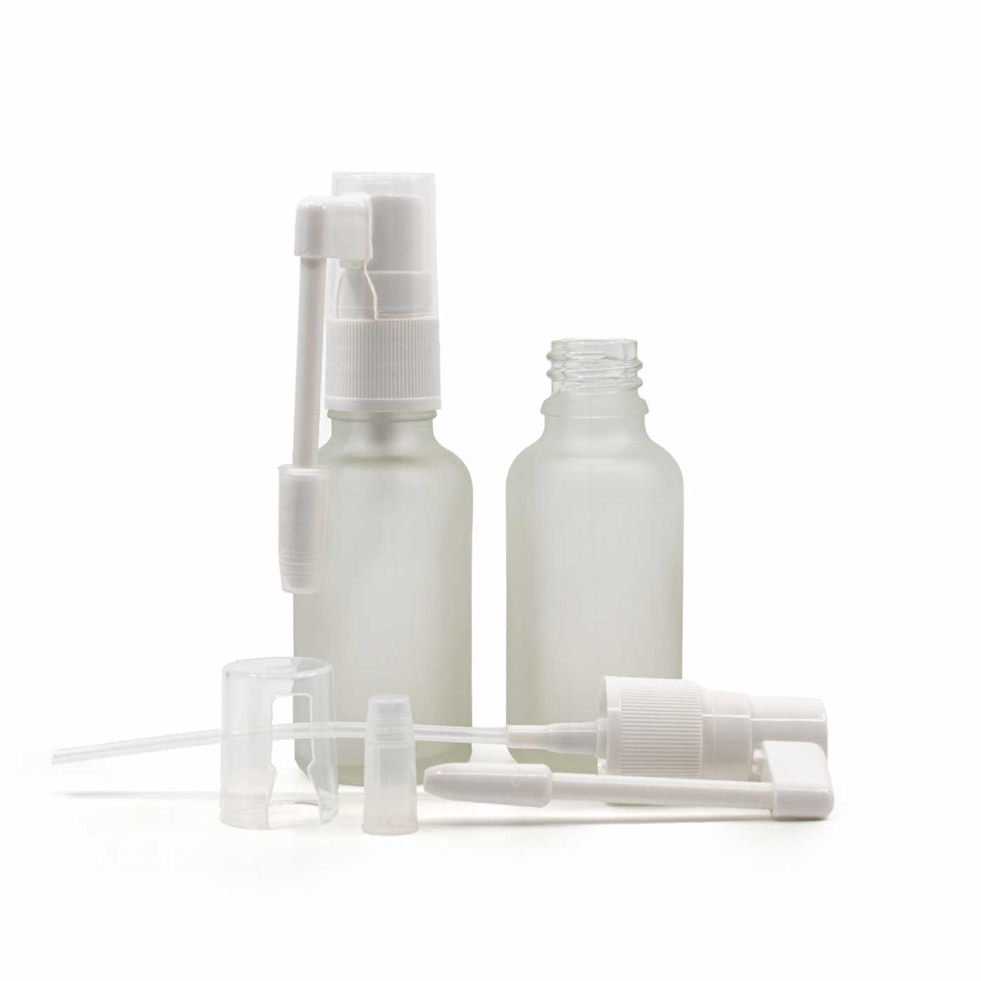 Üveg fiola, átlátszó fagyos, szájba irányítható permetezővel, 30 ml
