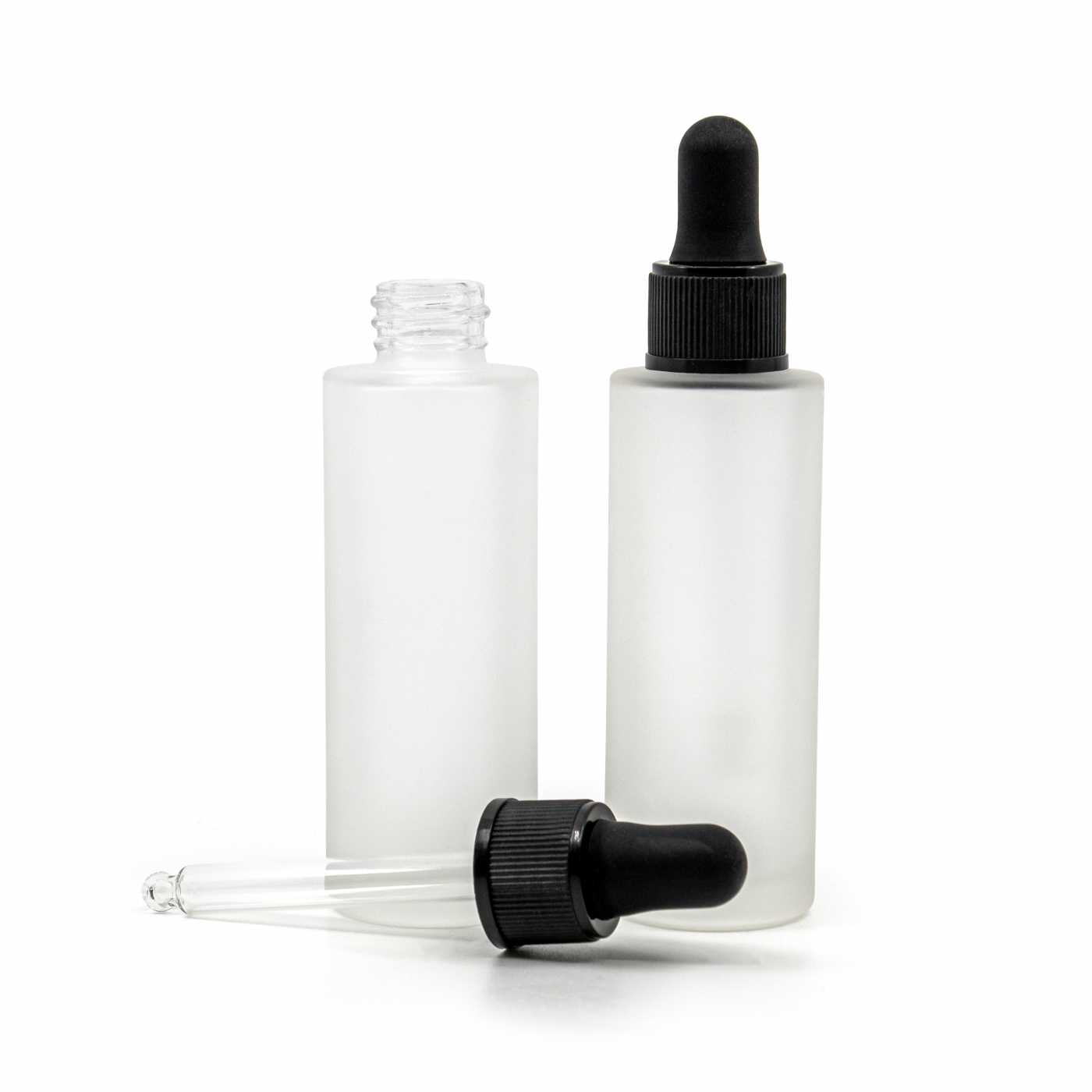 Flacon en verre givré, haut, avec compte‑gouttes noir mat, 30 ml