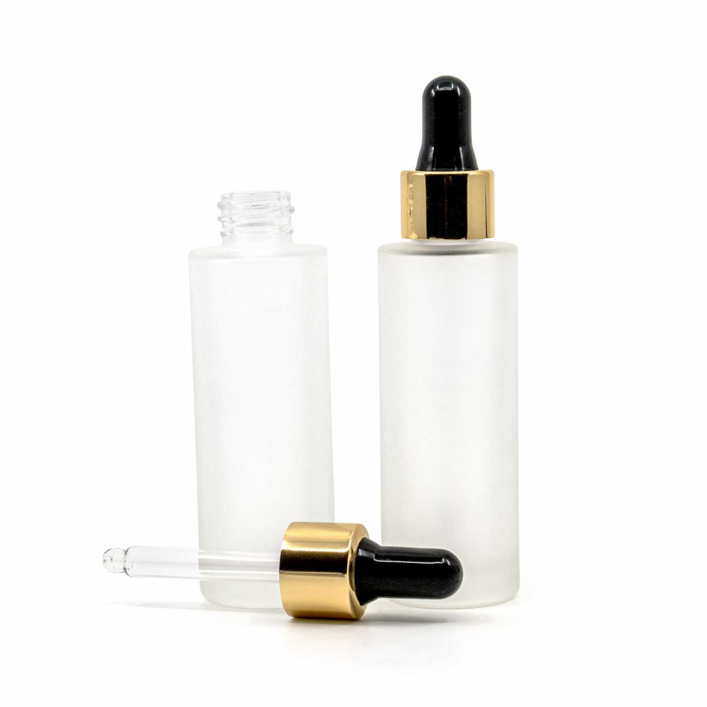 Flacon en verre dépoli, haut, compte-gouttes noir or 30 ml