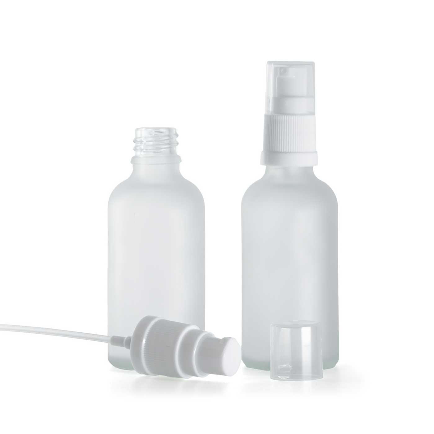 Butelka szklana przezroczysta mleczna, biały dozownik, 50 ml