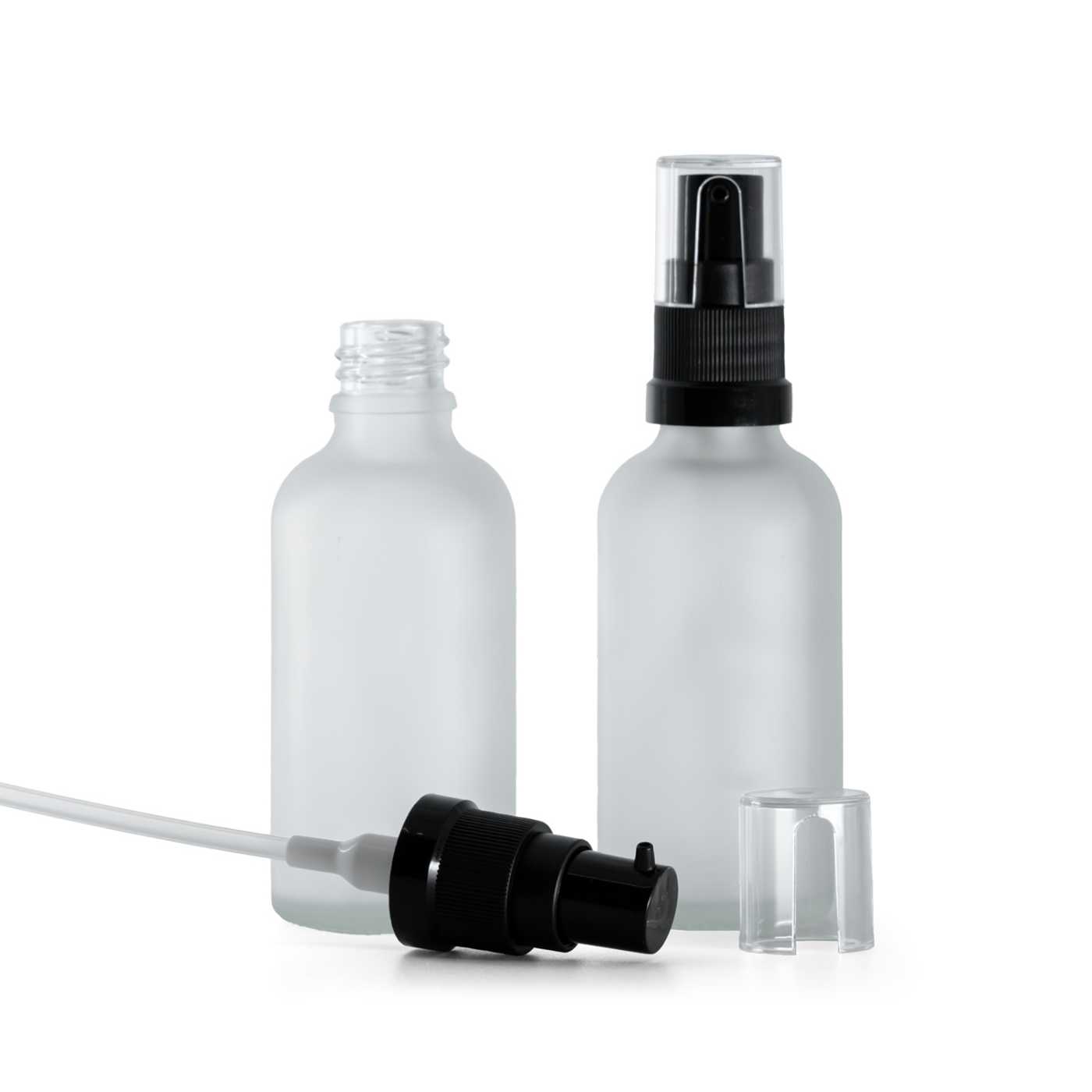 Átlátszó matt üvegpalack olajpumpával, 50 ml