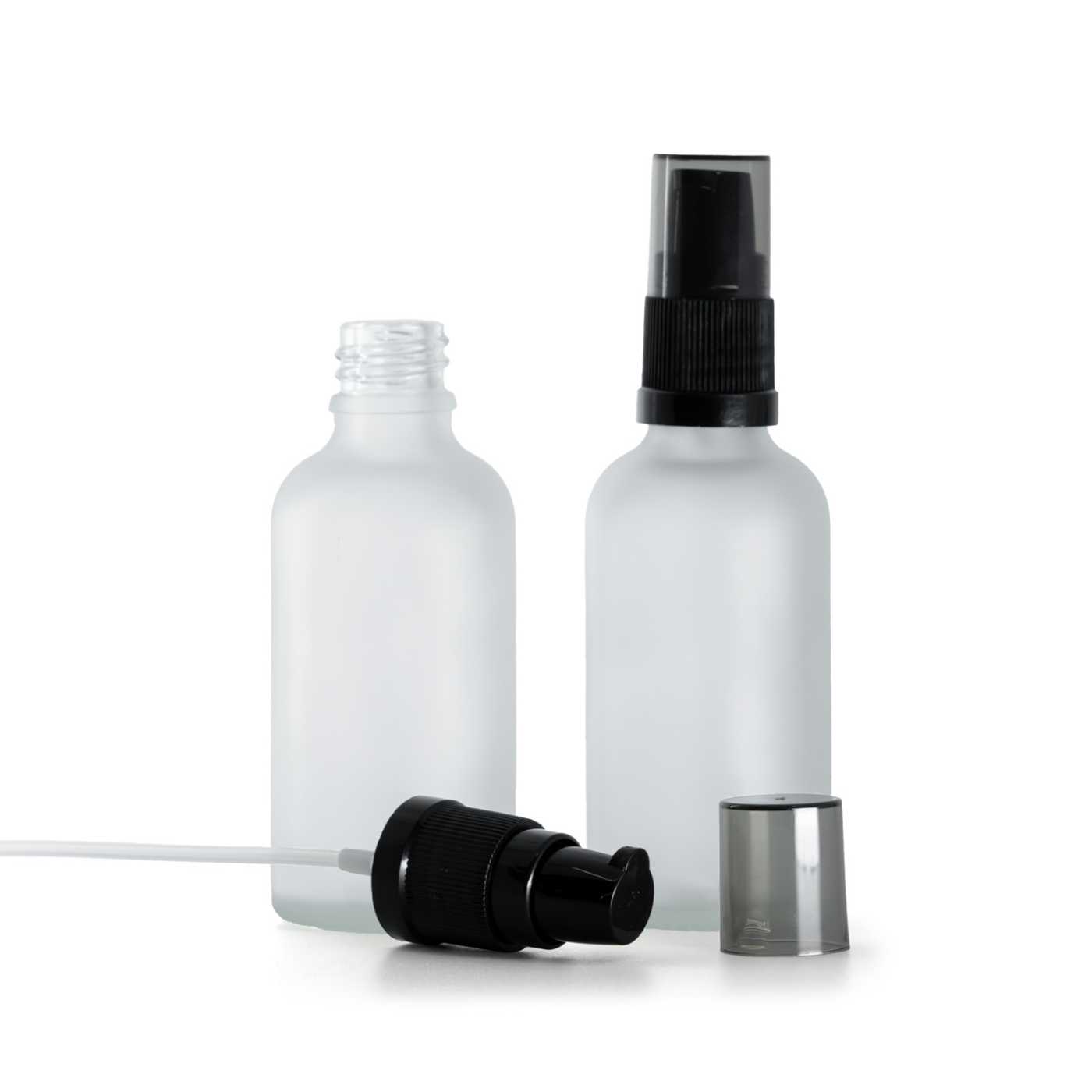 Átlátszó matt üvegcse, krémadagoló füstös felső kupakkal, 50 ml